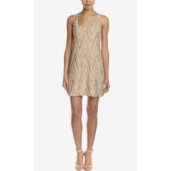 NWT $698 ALICE + OLIVIA Sz 8 AVALON EMBELLISHED BEADED MINI SLIP DRESS NUDE - Picture 9 of 9